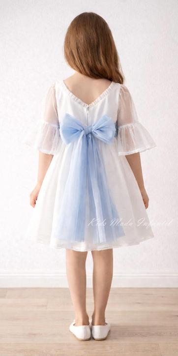 Vestido ceremonia niña tul topo con fajín azul Coco Acqua Ceremonia 60444 [3]