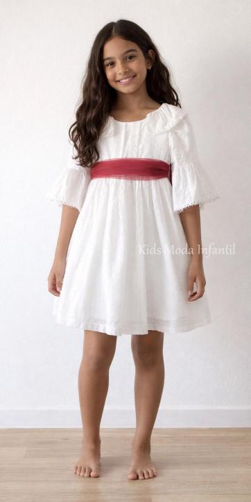 Vestido ceremonia niña media manga plumeti y tul burdeos Coco Acqua Ceremonia 60433