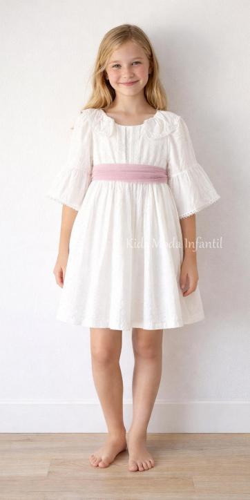 Vestido ceremonia niña media manga plumeti y tul rosa lila Coco Acqua Ceremonia 60433