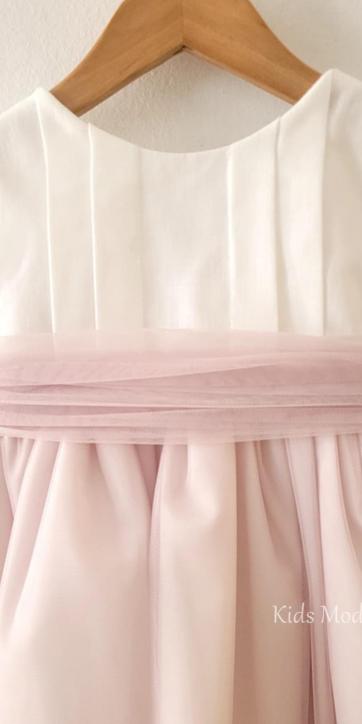 Vestido ceremonia y arras niña blanco roto con detalles rosa topo | Eva Martínez Artesanía [5]
