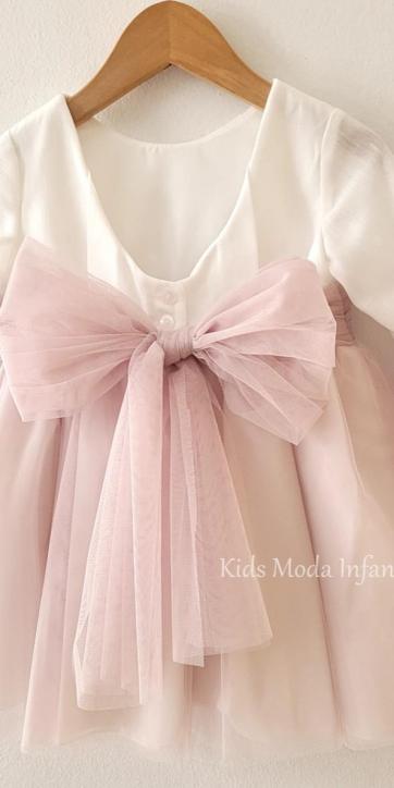 Vestido ceremonia y arras niña blanco roto con detalles rosa topo | Eva Martínez Artesanía [4]
