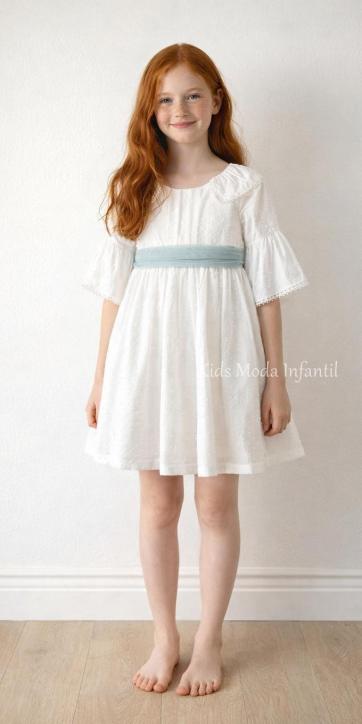 Vestido ceremonia niña media manga plumeti y tul verde empolvado Coco Acqua Ceremonia 60433