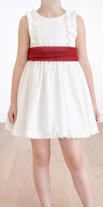 Vestido Ceremonia y Arras Niña con Fajín de Tul Burdeos – Eva Martínez Artesanía Familia 6 [1]