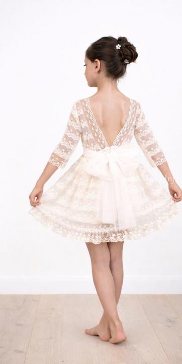 Vestido ceremonia y arras niña blanco roto y rosa empolvado Nekenia 2621832 – Kids Moda Infantil