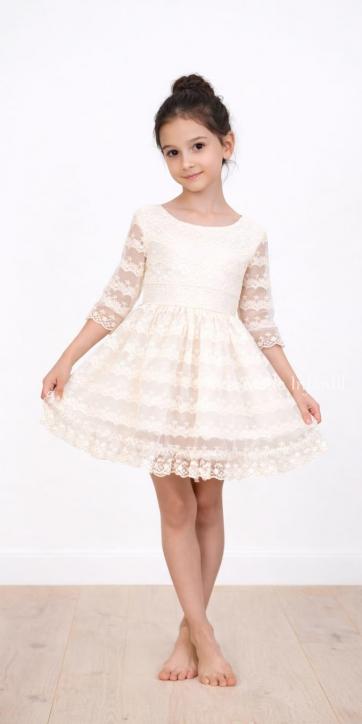 Vestido ceremonia y arras niña blanco roto y rosa empolvado Nekenia 2621832 – Kids Moda Infantil [1]