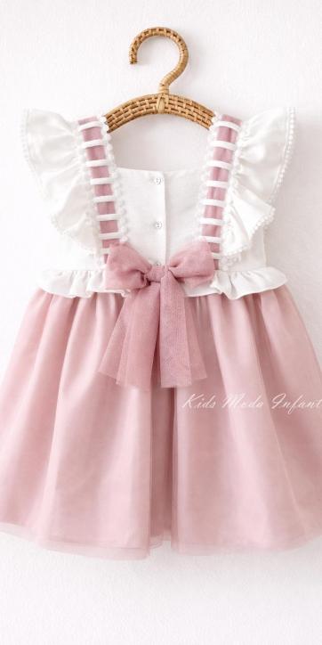 Vestido de Ceremonia y Arras Niña Tul Rosa Empolvado con Volantes – Fabricación Española | Kids Moda Infantil [3]