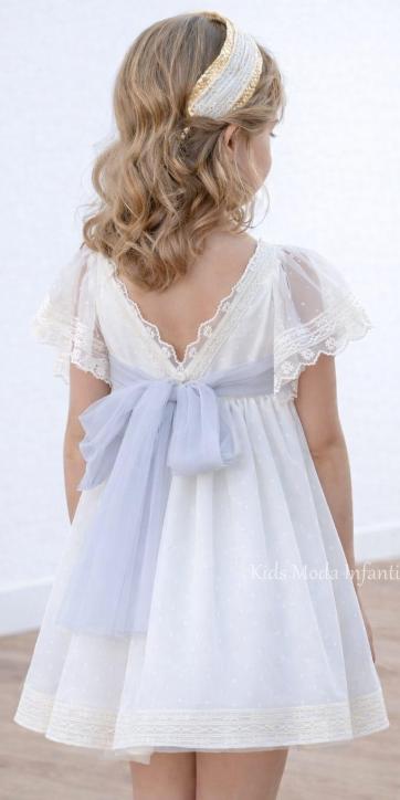 Vestido Ceremonia y Arras Niña Tul Beige Topito – Eva Martínez Artesanía [1]