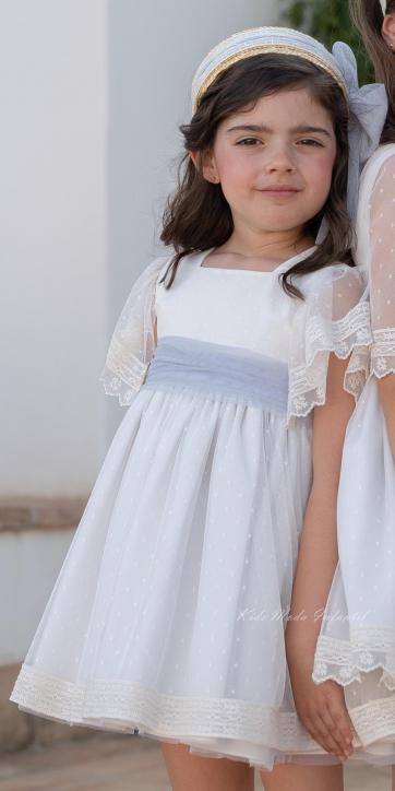 Vestido Ceremonia y Arras Niña Tul Beige Topito – Eva Martínez Artesanía [2]