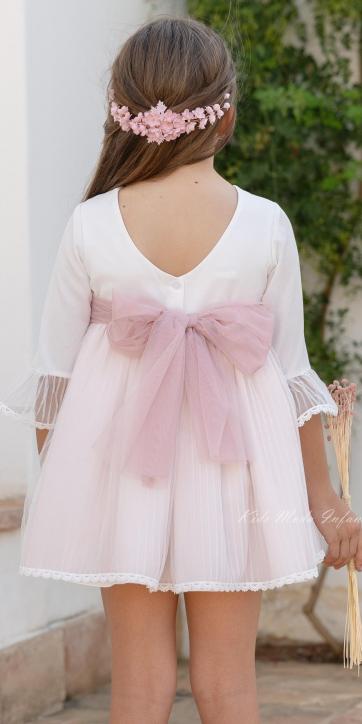 Vestido Ceremonia y Arras Niña Media Manga Rosa Empolvado – Eva Martínez Artesanía Familia 5 [4]