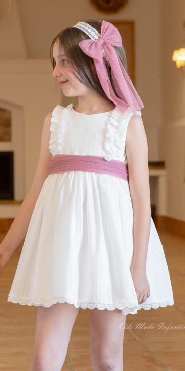 Vestido Ceremonia y Arras Niña con Lazo de Tul Rosa – Eva Martínez Artesanía Familia 6 [4]