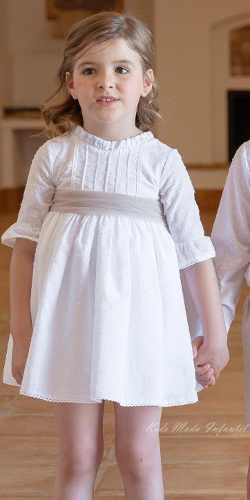 Vestido Ceremonia Niña Plumeti Blanco Tul Camel – Familia 7 Eva Martínez Artesanía [6]