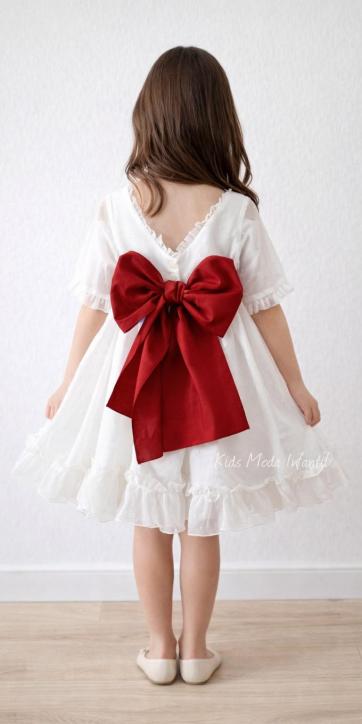 Vestido arras niña plumeti cristal con fajín burdeos Eva Martinez Artesanía 32111 [2]