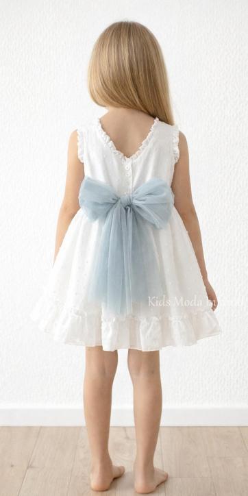 Vestido ceremonia niña plumeti cristal con fajín tul verde empolvado Eva Martínez Artesanía [2]