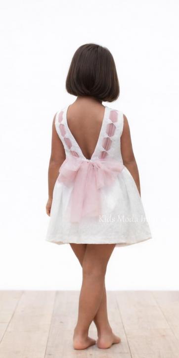 Vestido ceremonia y arras niña blanco roto y rosa empolvado Nekenia 2621832 – Kids Moda Infantil [1]