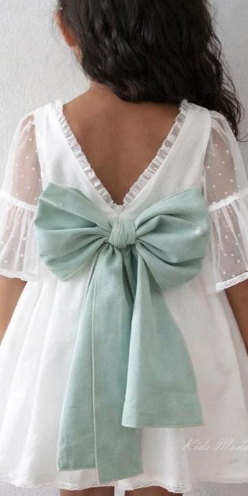 Vestido arras niña blanco tul con fajín lino verde agua Coco Acqua Ceremonia 60444 [4]