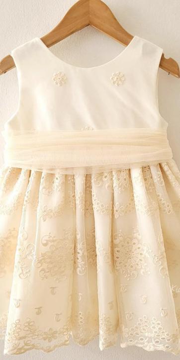Vestido Ceremonia Arras para Niña en Tul Beige Bordado – Kids Moda Infantil [1]