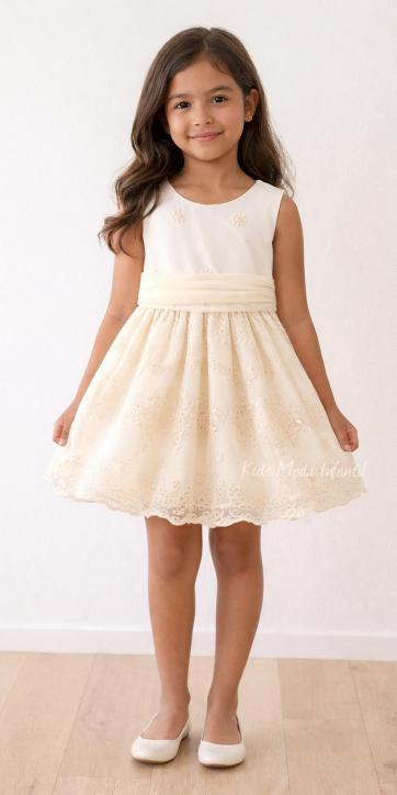 Vestido Ceremonia Arras para Niña en Tul Beige Bordado – Kids Moda Infantil [4]