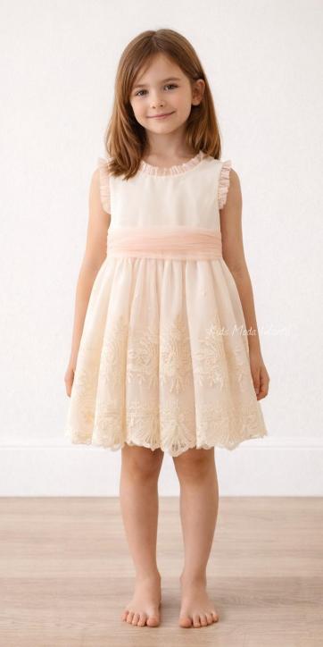 Vestido Ceremonia Arras para Niña en Tul Beige y Melocotón – Kids Moda Infantil [4]