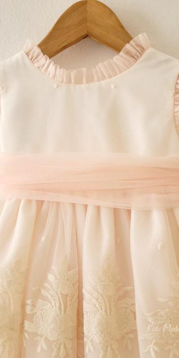 Vestido Ceremonia Arras para Niña en Tul Beige y Melocotón – Kids Moda Infantil [7]