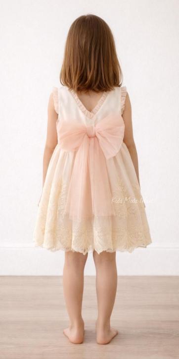 Vestido Ceremonia Arras para Niña en Tul Beige y Melocotón – Kids Moda Infantil [0]
