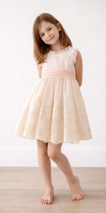 Vestido Ceremonia Arras para Niña en Tul Beige y Melocotón – Kids Moda Infantil [2]