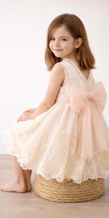 Vestido Ceremonia Arras para Niña en Tul Beige y Melocotón – Kids Moda Infantil [6]