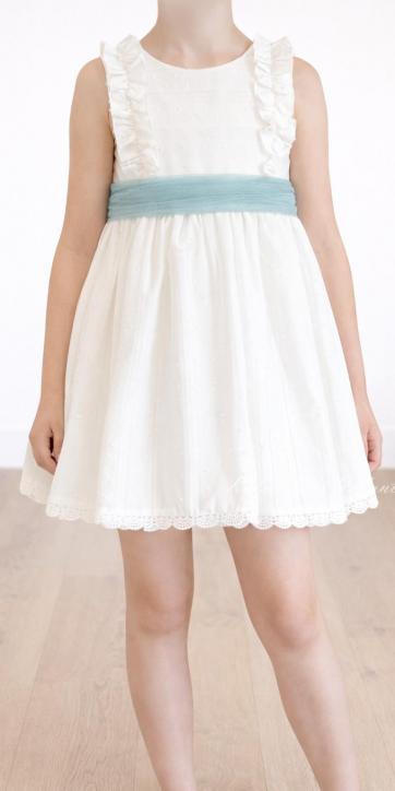 Vestido Ceremonia y Arras Niña con Fajín Verde Agua – Eva Martínez Artesanía Familia 6 [1]