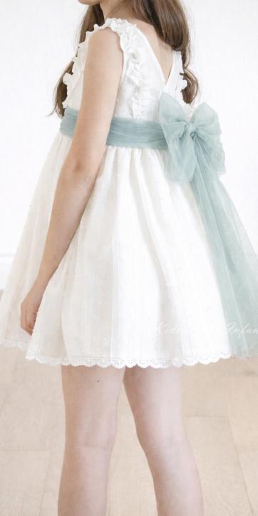 Vestido Ceremonia y Arras Niña con Fajín Verde Agua – Eva Martínez Artesanía Familia 6