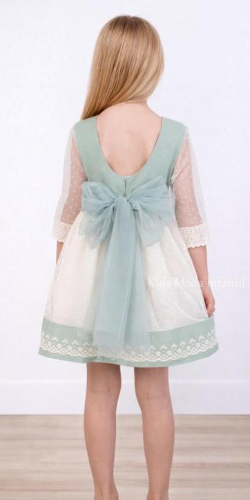 Vestido ceremonia y arras niña verde agua con tul plumeti y lazo trasero – Nekenia 2621801 [1]