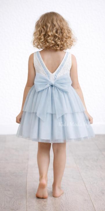 Vestido ceremonia niña encaje blanco y tul azul empolvado Basmarti [1]