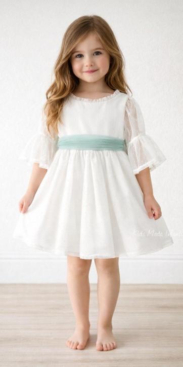 Vestido ceremonia niña tul topo con fajin verde agua Coco Acqua Ceremonia 60444 [4]