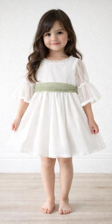 Vestido ceremonia niña tul topo con fajín verde oliva Coco Acqua Ceremonia 60444 [2]