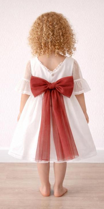 Vestido ceremonia bebe tul topo con fajín burdeos Coco Acqua Ceremonia 60443