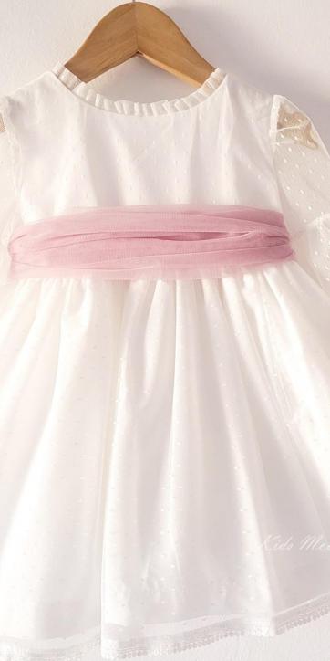 Vestido ceremonia bebe tul topo con fajín rosa lila Coco Acqua Ceremonia 60443