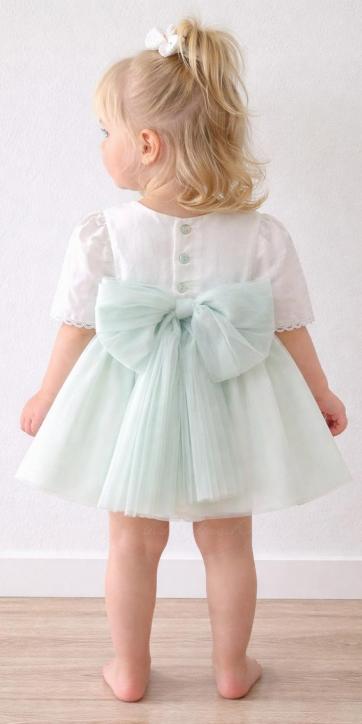Vestido ceremonia bebe media manga de lino y tul verde agua Coco Acqua Ceremonia 60428 [2]