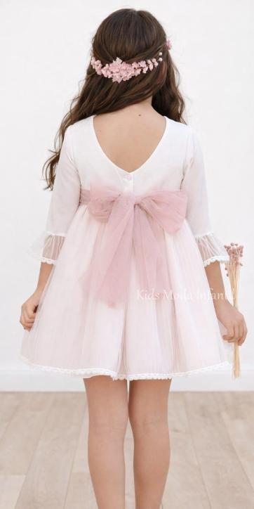 Vestido Ceremonia y Arras Niña Media Manga Rosa Empolvado – Eva Martínez Artesanía Familia 5 [1]