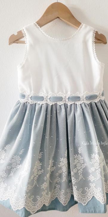 Vestido Ceremonia y Arras Niña Azul Empolvado Tul Bordado Espalda Cruzada – Fabricación Española | Kids Moda Infantil [3]