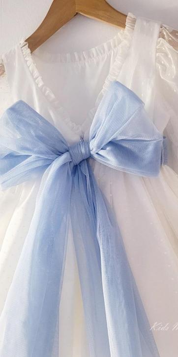 Vestido ceremonia niña tul topo con fajín azul Coco Acqua Ceremonia 60444 [3]