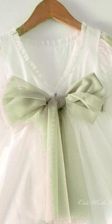 Vestido ceremonia niña tul topo con fajín verde oliva Coco Acqua Ceremonia 60444 [7]