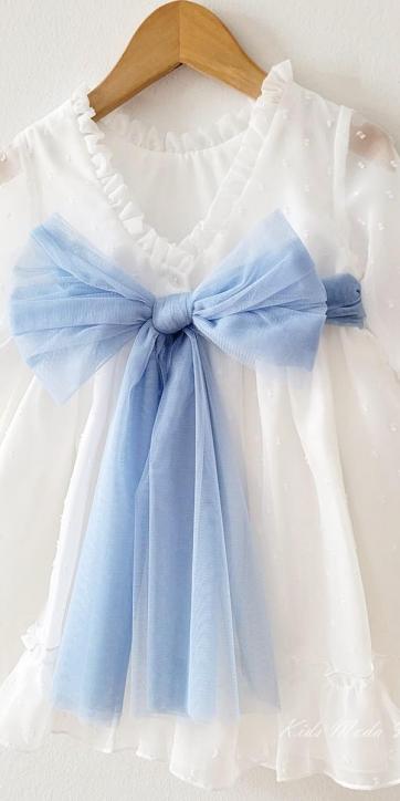 Vestido ceremonia niña plumeti cristal con fajín azul Eva Martínez Artesanía 32111 [5]