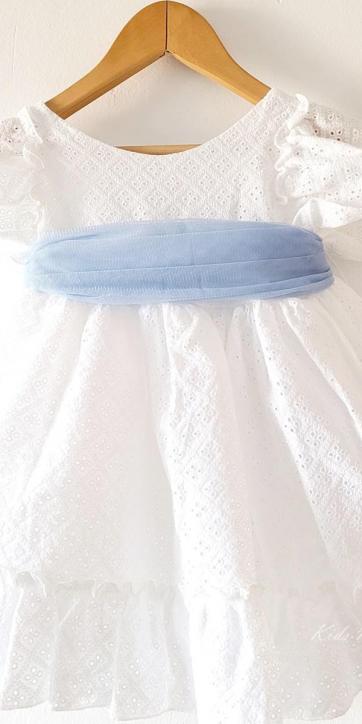 Vestido ceremonia niña blanco bordado con fajín tul azul celeste Nekenia 2521802 Personalizable [6]