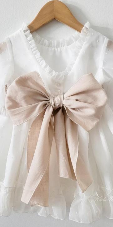Vestido arras niña plumeti cristal con fajín lino camel Eva Martinez Artesanía 32111 [3]