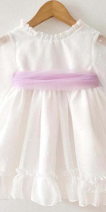 Vestido ceremonia niña plumeti cristal con fajín lila Eva Martínez Artesanía 32111 [5]