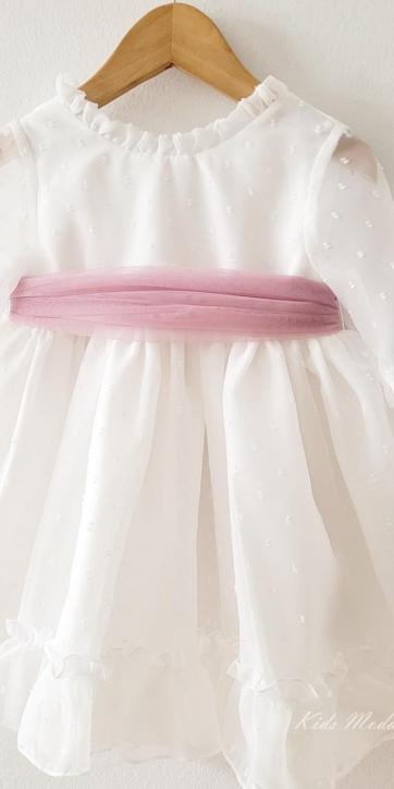 Vestido ceremonia niña plumeti cristal con fajín rosa lila Eva Martínez Artesanía 32111 [1]