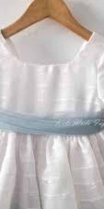 Vestido ceremonia niña media manga blanco con fajín tul azul Basmartí [7]