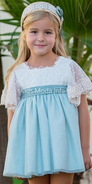 Vestido arras niña beige y verde empolvado de Eva Martínez Artesanía 32611CBG