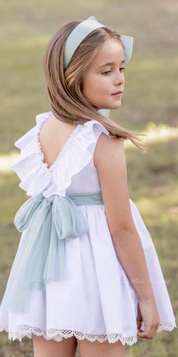 Vestido ceremonia niña blanco con fajín camel de Eva Martínez Artesanía 38312CBG [7]