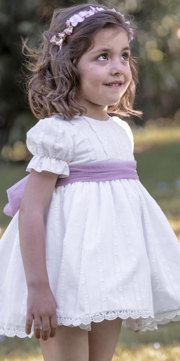 Vestido ceremonia niña blanco con fajín rosa lila Eva Martínez Artesanía 381011CBG [4]