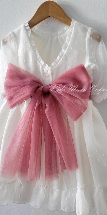 Vestido ceremonia niña plumeti cristal con fajín rosa fuerte Eva Martinez Artesanía [1]