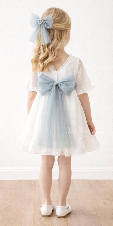 Vestido arras niña plumeti cristal con fajín tul verde agua Eva Martinez Artesanía 32111 [2]